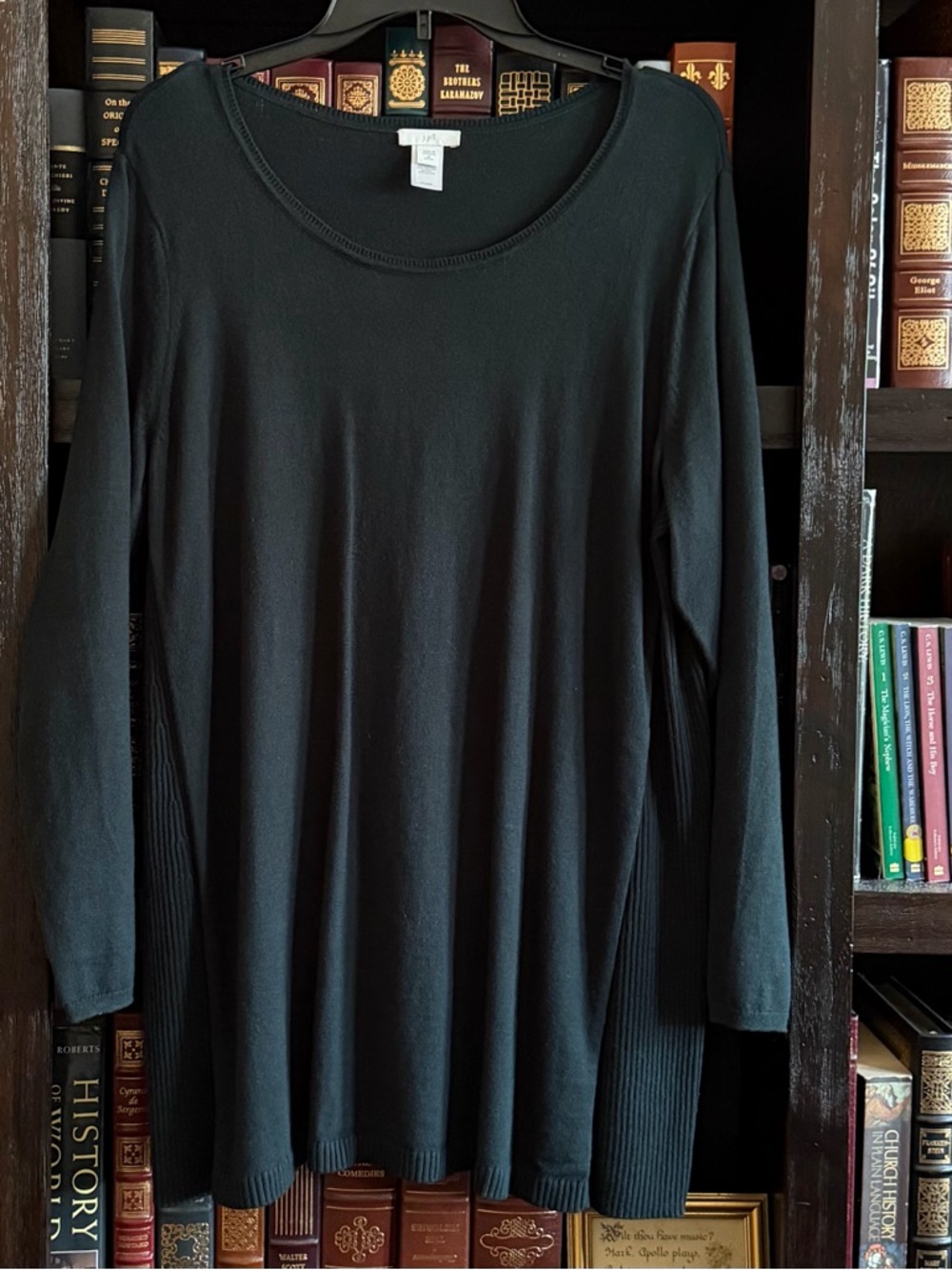 J. Jill Black Long-Sleeve Scoop Neck Tunic Sweater